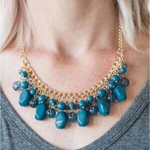 Handcrafted Blue Clustered Beaded Native Blue Costume Necklace